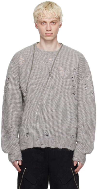 Heliot Emil Gray Distressed Sweater In Dark Grey