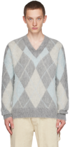 Ami Alexandre Mattiussi Argyle Brushed Sweater Clothing In Grey/aqua/ivory/093