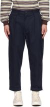 BEAMS NAVY PLEATED TROUSERS