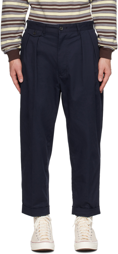 Beams Navy Pleated Trousers