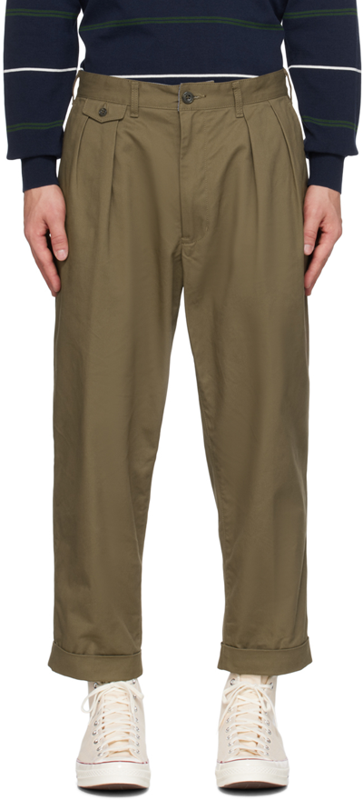 Beams Khaki Pleated Trousers In Olive67