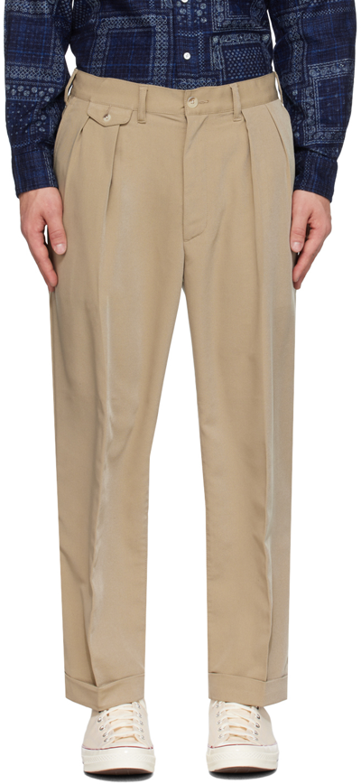 Beams Taupe Pleated Trousers In Sand21