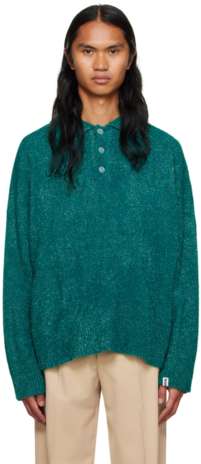 Bonsai Long-sleeved Chenille Polo Shirt In Ocean Depths