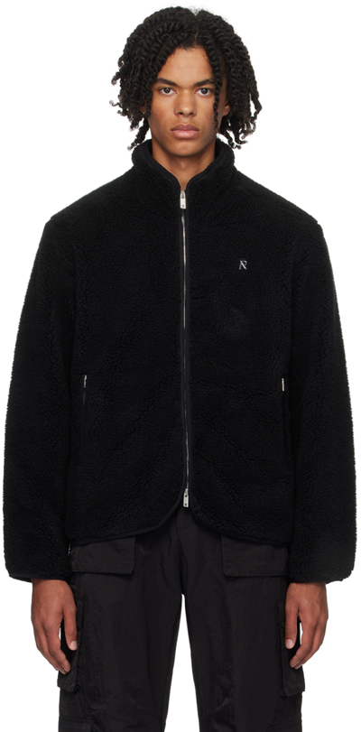 Represent Mens Jet Black Logo-embroidered Recycled Polyester-blend Fleece Jacket