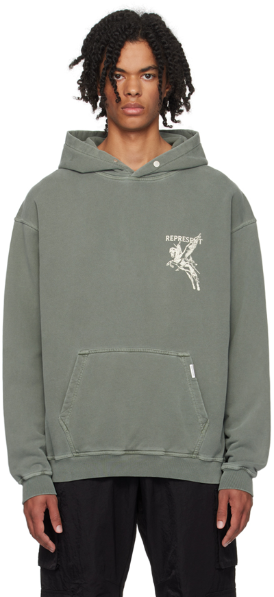 Represent Power And Speed Graphic-print Cotton Hoodie In Olive