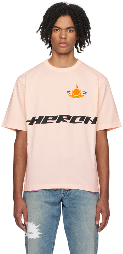 Heron Preston Globe Burn Print Cotton Jersey T-shirt In Pink Black