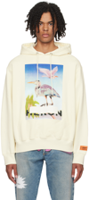 Heron Preston Graphic Printed Drawstring Hoodie In Ivory Purple
