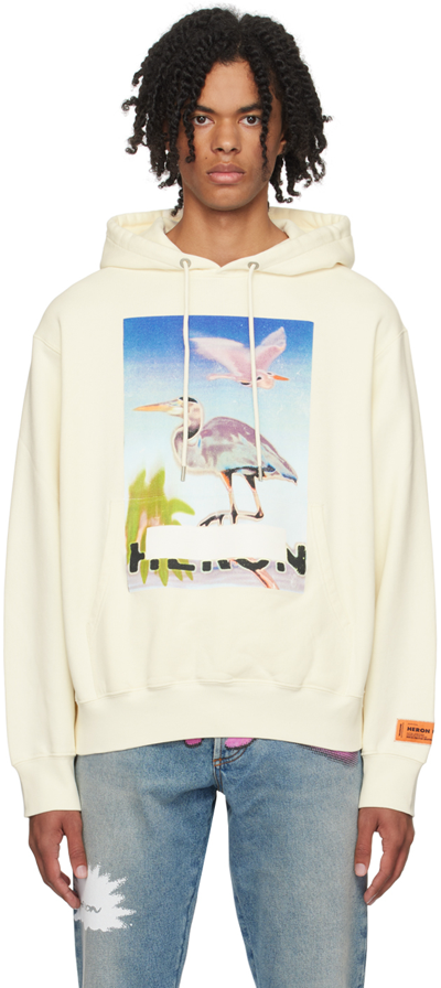 Heron Preston Graphic Printed Drawstring Hoodie In Ivory