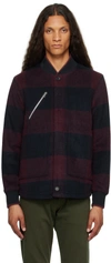 PS BY PAUL SMITH BURGUNDY & NAVY CHECK BOMBER JACKET