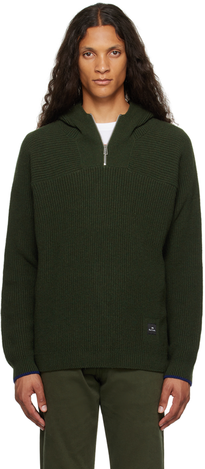 Ps By Paul Smith Green Half-zip Hoodie In 39 Greens