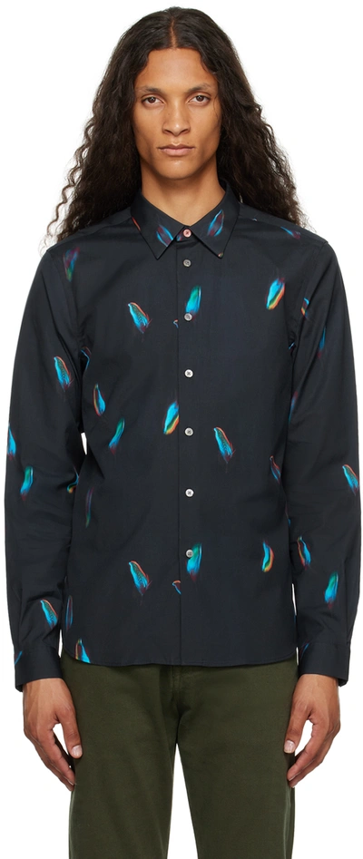Ps By Paul Smith Falling Feather-print Cotton Shirt In 49 Blues