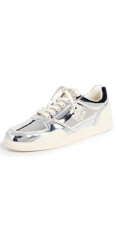 Tory Burch Clover Leather-trim Court In Silver