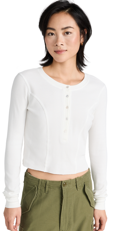 Marissa Webb Stretch Waffle Mabel Seamed Henley Top In White