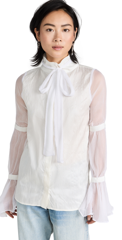 House Of Aama Eggshell Button Up Top In White