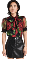 ALICE AND OLIVIA BRENTLEY TIE NECK PUFF SLEEVE BLOUSE CLOUD FLORAL