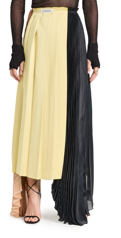 Victoria Beckham Pleated Panel Midi Skirt In Black Camel Pearl Chartreuse