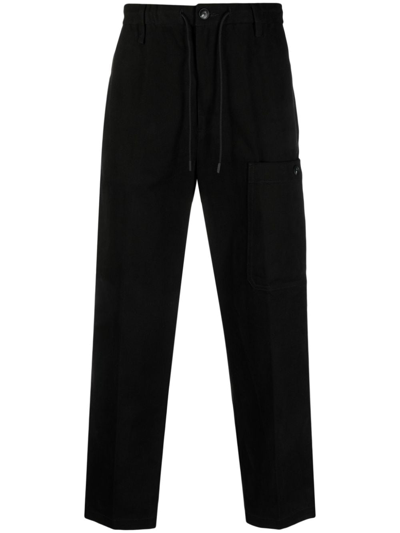 Emporio Armani Straight-leg Cotton Twill Trousers In Black