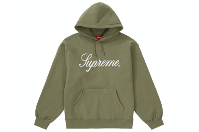 Pre-owned Supreme Raised Script Hooded Sweatshirt Light Olive