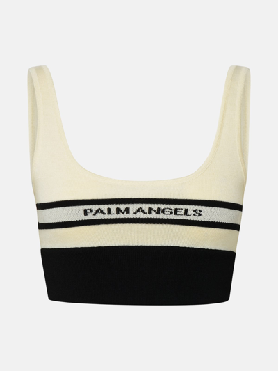 Palm Angels Intarsia-knit Logo Bra Top In Black Butter