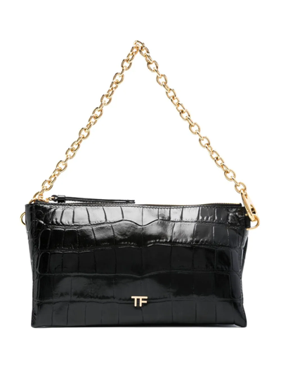 Tom Ford Mini Shoulder Bag With Crocodile Effect In Black