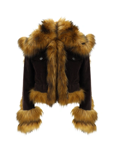 Dsquared2 Faux-fur Trim Corduroy Cotton Jacket In Multicolor