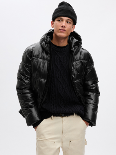 Gap Recycled High Shine Puffer Jacket In Black