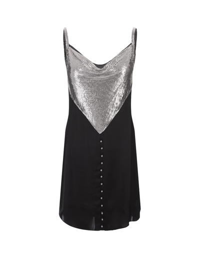 RABANNE MINI DRESS IN BLACK JERSEY AND SILVER MESH