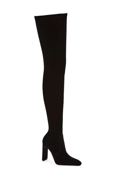 Saint Laurent Auteuil Velvet Over-the-knee Stilleto Boots In Black