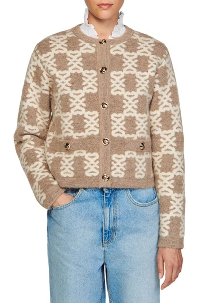 Sandro Intarsia-knit Monogram Cardigan In Naturels