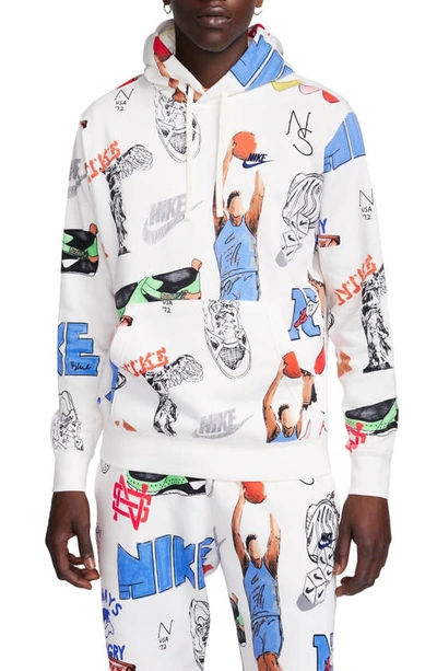 Nike Men's  Sportswear Club Fleece Printed Pullover Hoodie In White