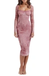 House Of Cb Seraphina Corset Detail Long Sleeve Dress In Grape Print
