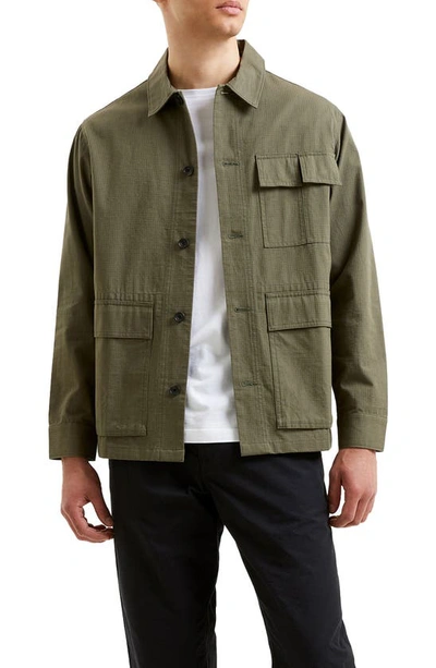 French Connection Military Ripstop Button-up Overshirt In Ivy Green