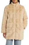 Via Spiga Wavy Reversible Faux Fur Quilted Coat In Beige
