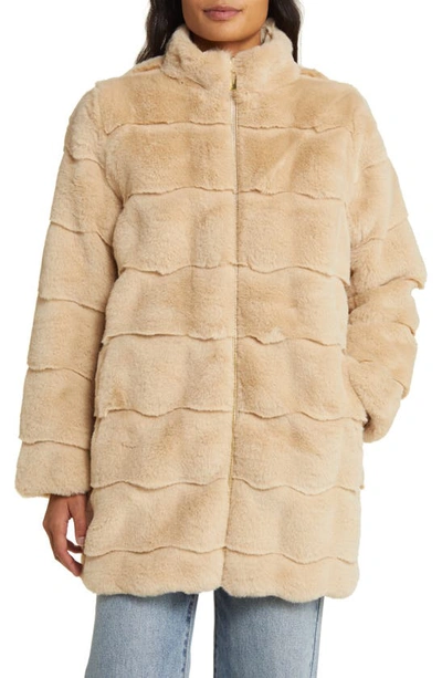 Via Spiga Wavy Reversible Faux Fur Quilted Coat In Beige