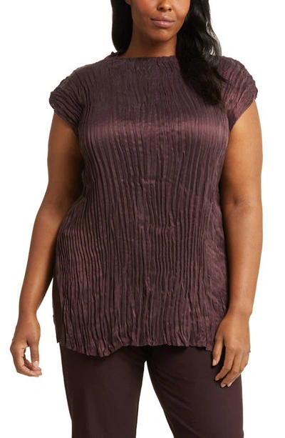 Eileen Fisher Crinkled Mock-neck Cap-sleeve Tunic In Casis
