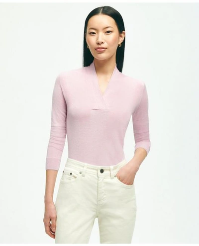 Brooks Brothers Silk-cashmere Shawl-collar Sweater | Light Purple | Size Large In Light Purple