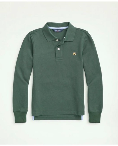 Brooks Brothers Boys Long-sleeve Cotton Pique Polo | Dark Green | Size Medium In Dark Green