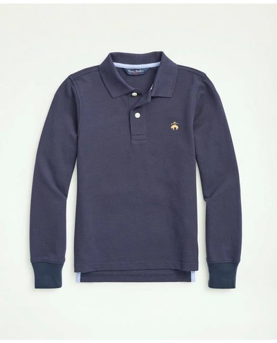 Brooks Brothers Kids'  Boys Long-sleeve Cotton Pique Polo In Navy