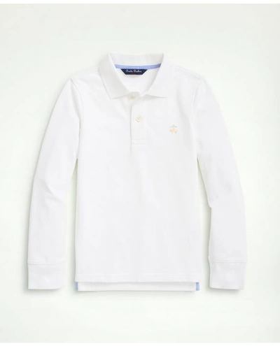 Brooks Brothers Kids'  Boys Long-sleeve Cotton Pique Polo | White | Size Small