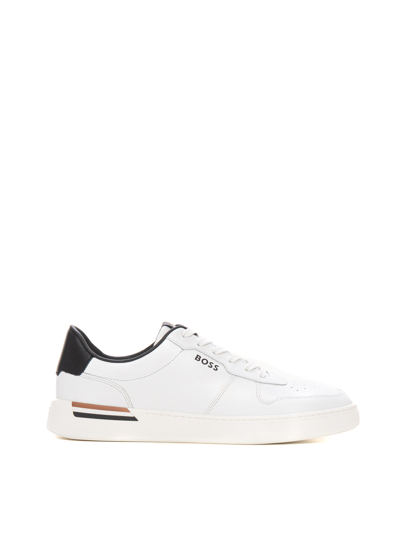 Hugo Boss White Lace-up Sneakers With Preformed Sole And Branded Leather Upper In Multi