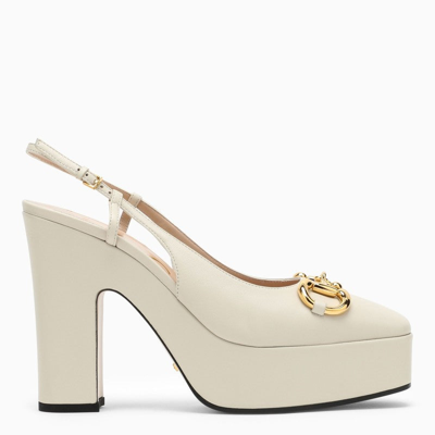 Gucci Baby Leather Bit Slingback Platform Pumps In White