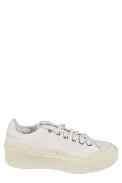 Adidas By Stella Mccartney Solid Canvas Court Sneakers In White