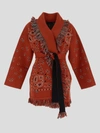 Alanui Bandana Jacquard Fringed Belted Cardigan In Red