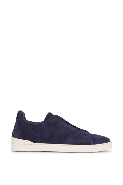 Zegna Men Triple Stitch Leather Low-top Sneakers In Blue
