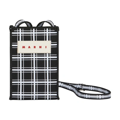 Marni Plaid Logo-patch Shoulder Bag In Black_lilywhite