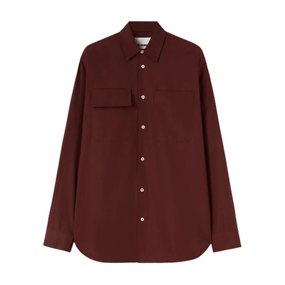 Jil Sander Long-sleeve Pocket Cotton Shirt In Dark_brown