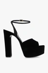 Saint Laurent Jodie Embellished Satin And Velvet Platform Sandals In Black