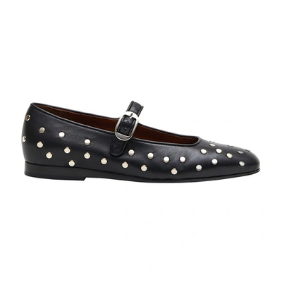 Le Monde Beryl Leather Studded Mary Jane Flats In Black