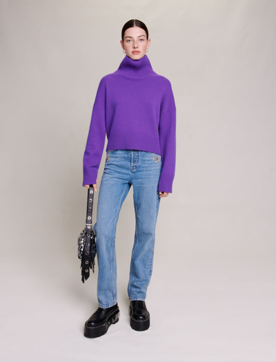 Maje Intarsia-knit Cashmere-blend Turtleneck Sweater In Purple