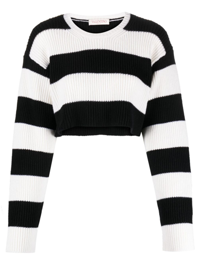 Valentino Striped Virgin Wool Cropped Jumper In White